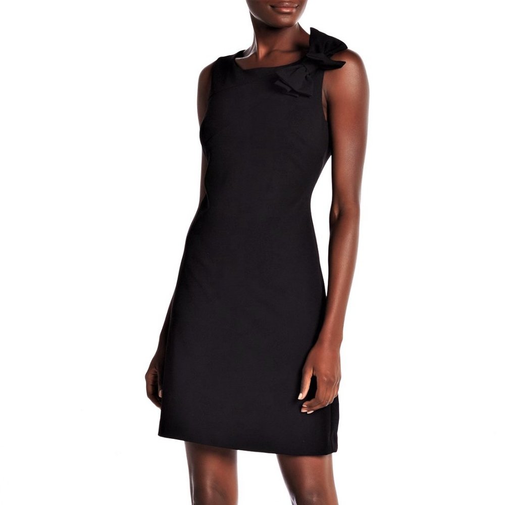Betsy Johnson Sleeveless Shift Bow on Shoulder Dress Size 14 Black Lined $98